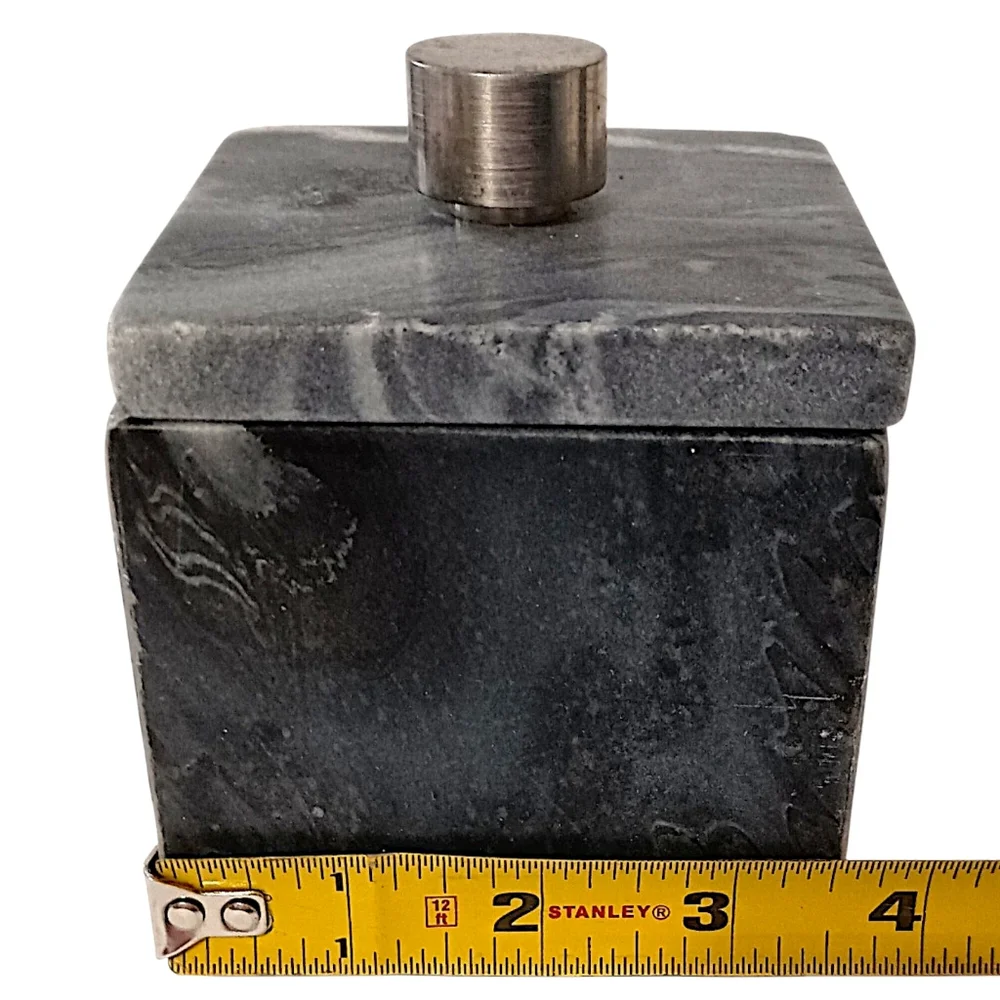 Marble Natural Stone Bathroom Storage Container Canister Silver Tone Handle Gray